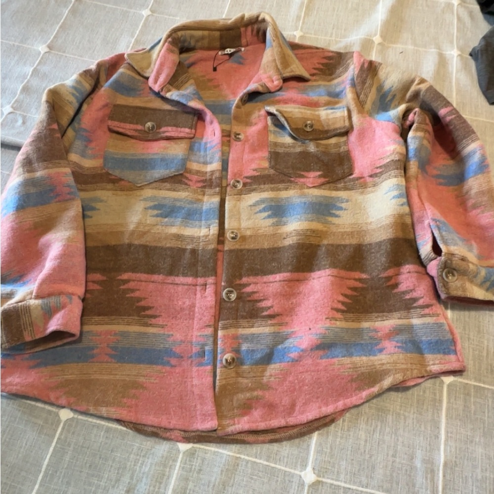 Aztec Patterned Buttoned Jacket 2x Women Coat